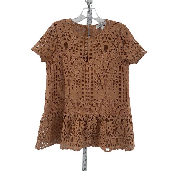 Shilla Women's Brown Short Sleeve Embroidered Blouse Size S - Picture 1 of 5